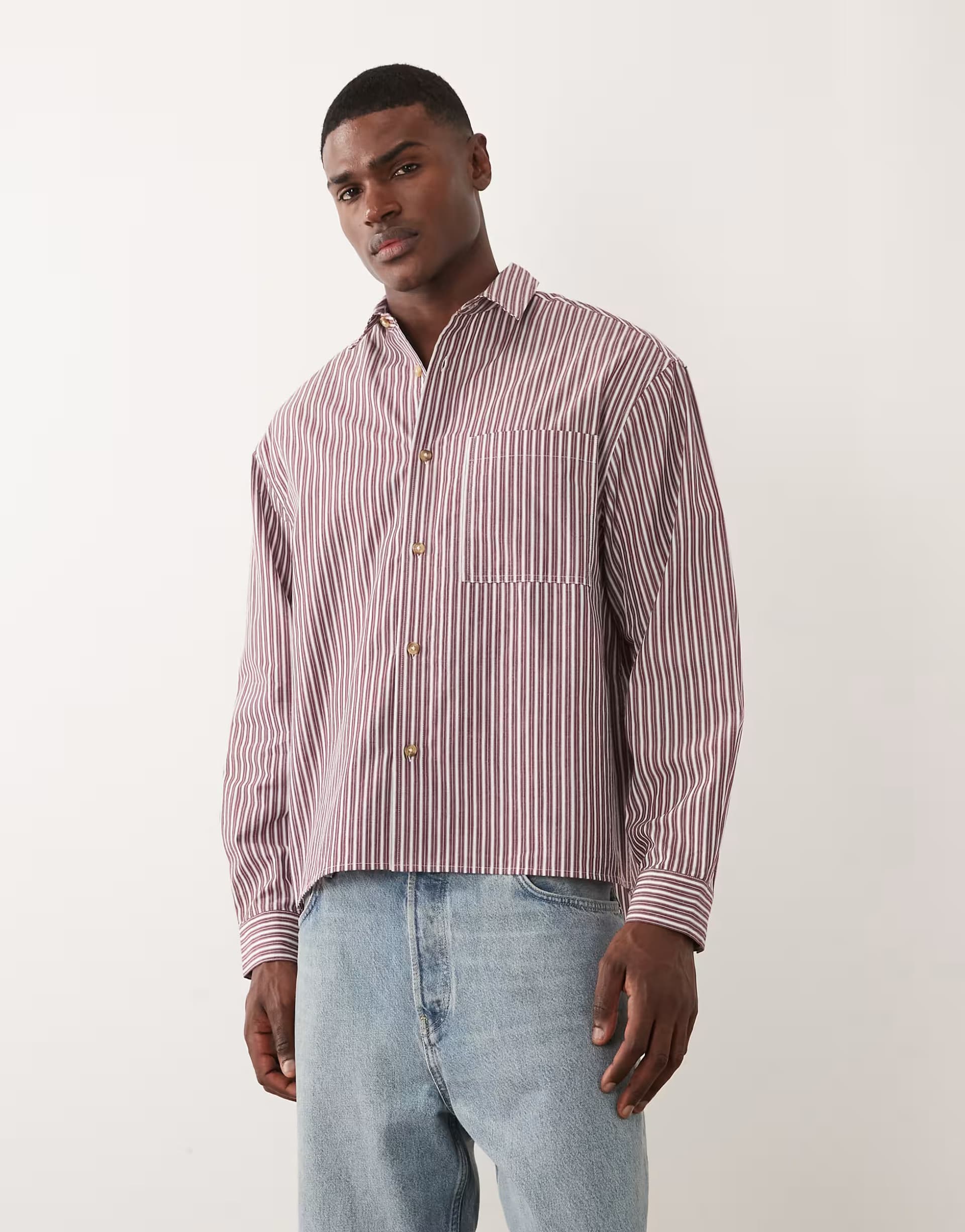 ASOS ASOS DESIGN oversized stripe shirt in burgundy