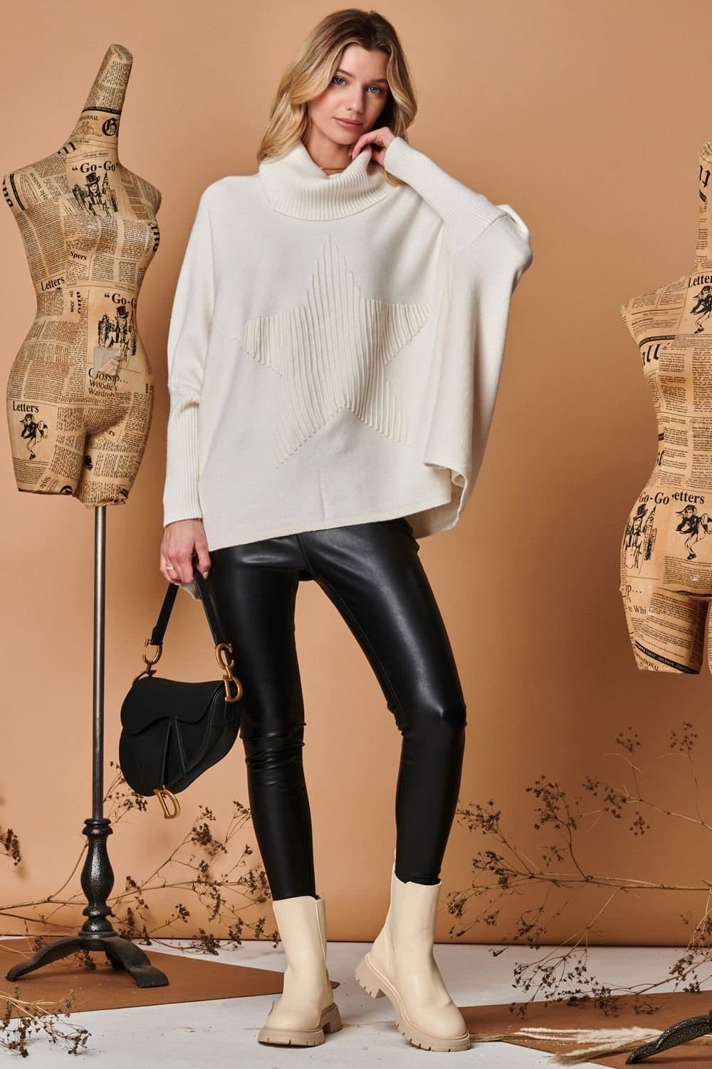 Jolie Moi Jolie Moi Off-White Viscose Roll Neck Knit Jumper