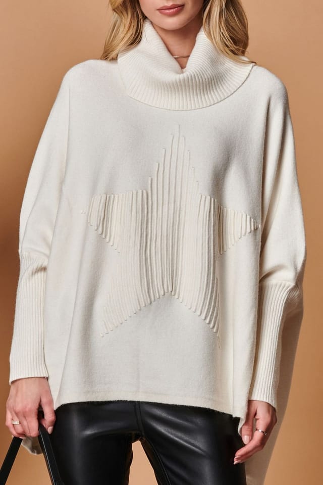 Jolie Moi Jolie Moi Women's Star Front Roll Neck Knit Jumper in Off-White - 3