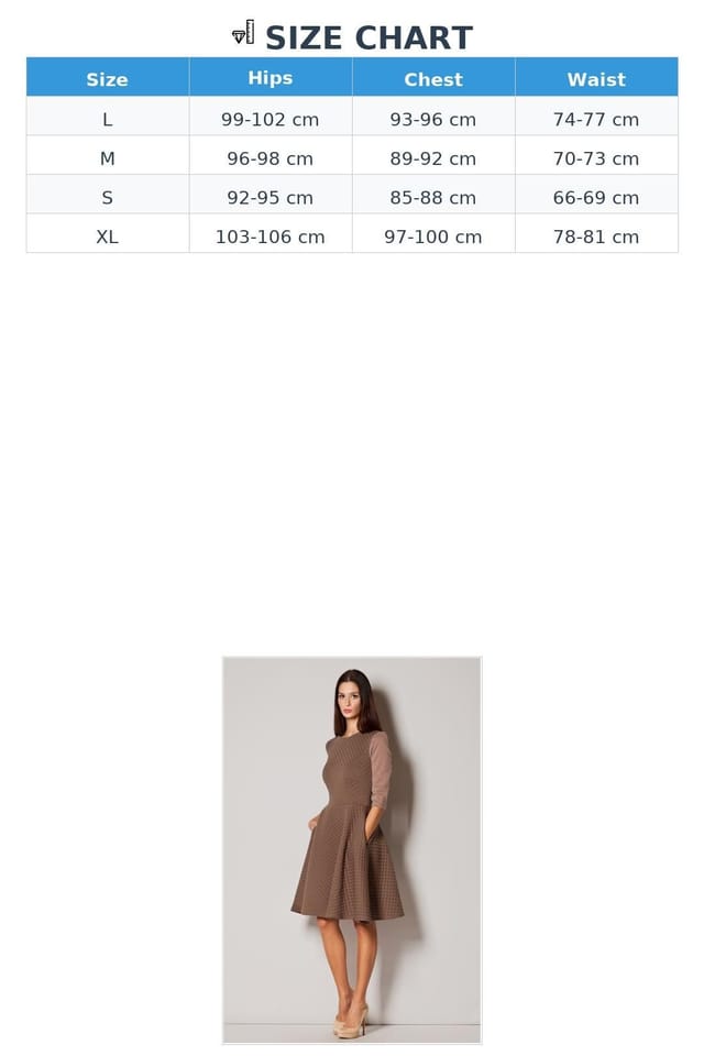 Love Lace Love Lace Women's Quilted Flared Length Dress 3/4 Sleeves in Brown - 2
