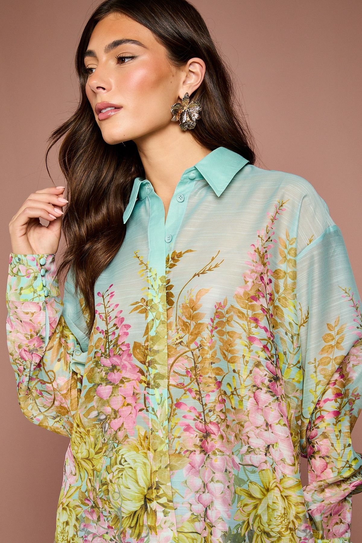 Coast Coast Women's Placement Print Shirt in Duck Egg Blue - 4