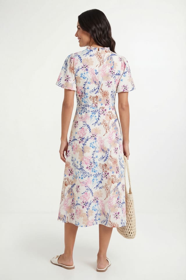 Wallis Wallis Women's Floral Waffle Ruched Midi Dress in Ivory - 2