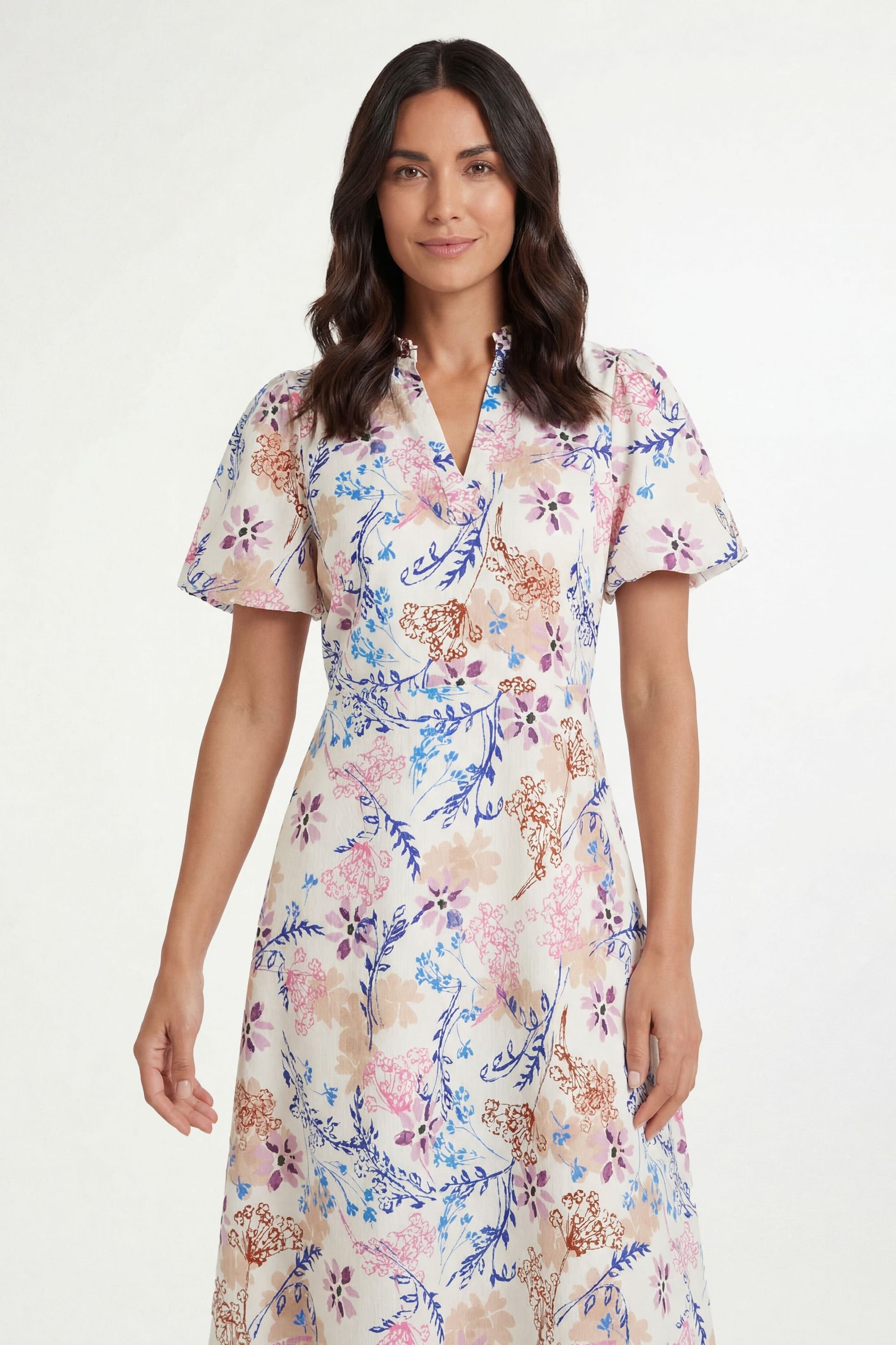 Wallis Wallis Women's Floral Waffle Ruched Midi Dress in Ivory - 4