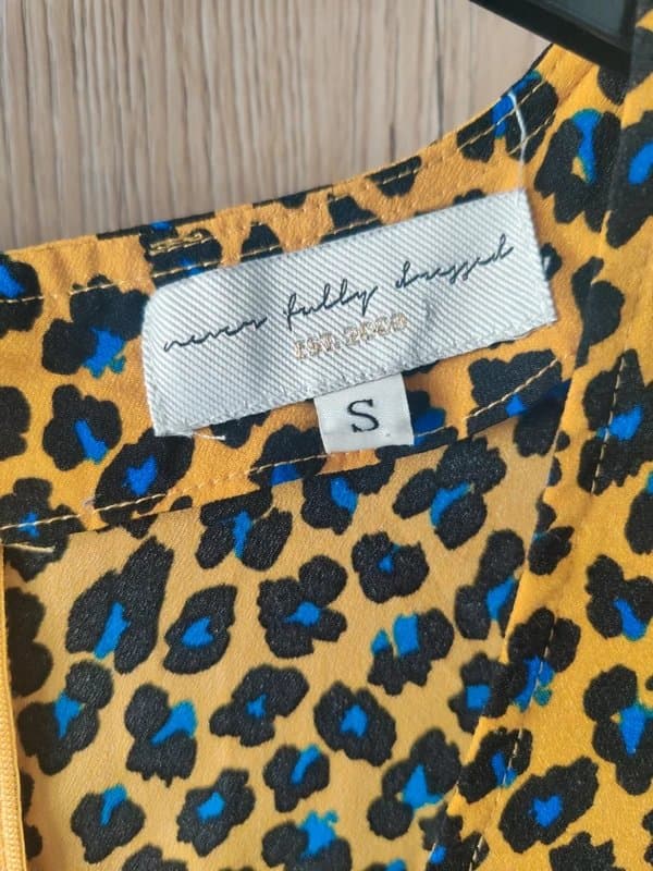 Never Fully Dressed Never Fully Dressed Dress Size S Mustard Yellow Blue Animal Print