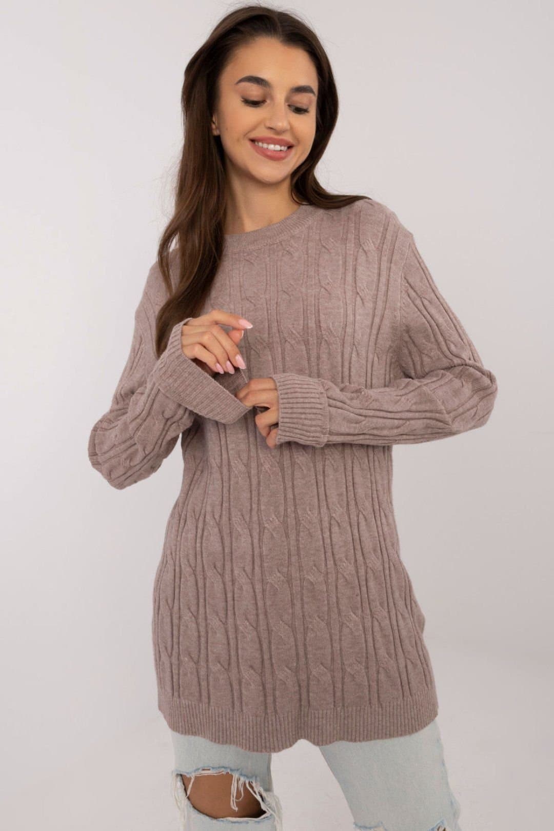 Love Lace Love Lace Women's Textured Viscose Blend Crew Neck Sweater in Taupe