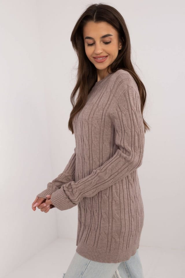 Love Lace Love Lace Women's Textured Viscose Blend Crew Neck Sweater in Taupe - 2