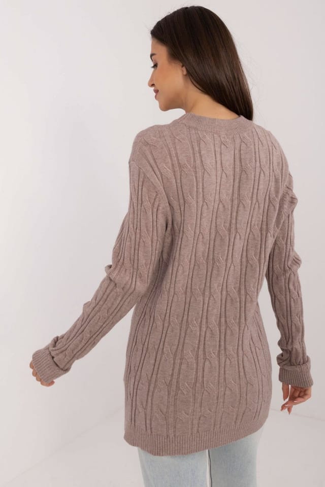 Love Lace Love Lace Women's Textured Viscose Blend Crew Neck Sweater in Taupe - 3