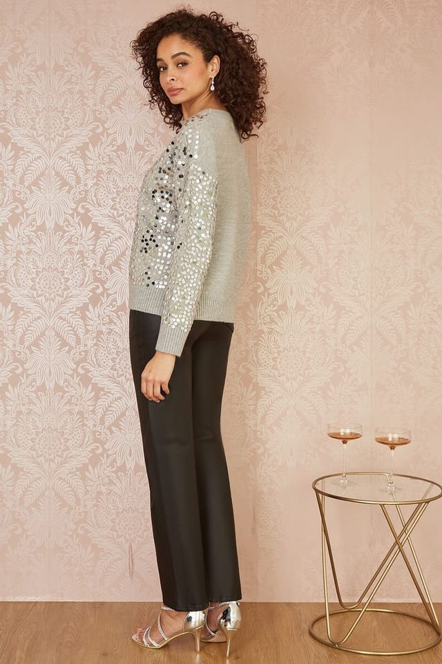 Mela Mela Women's Grey All Over Sequin Relaxed Fit Jumper - 3