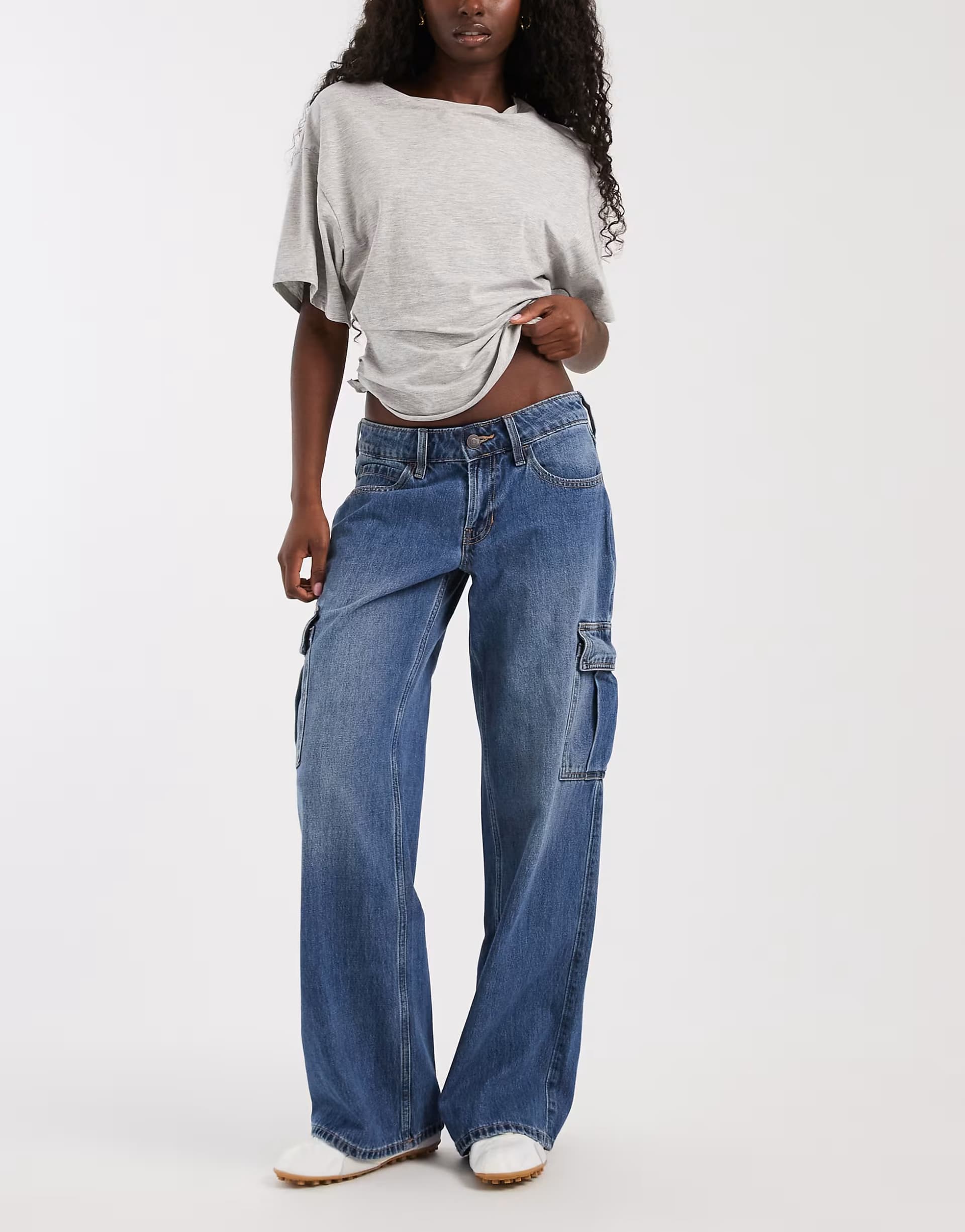 ASOS Hollister low rise cargo jean in blue wash
