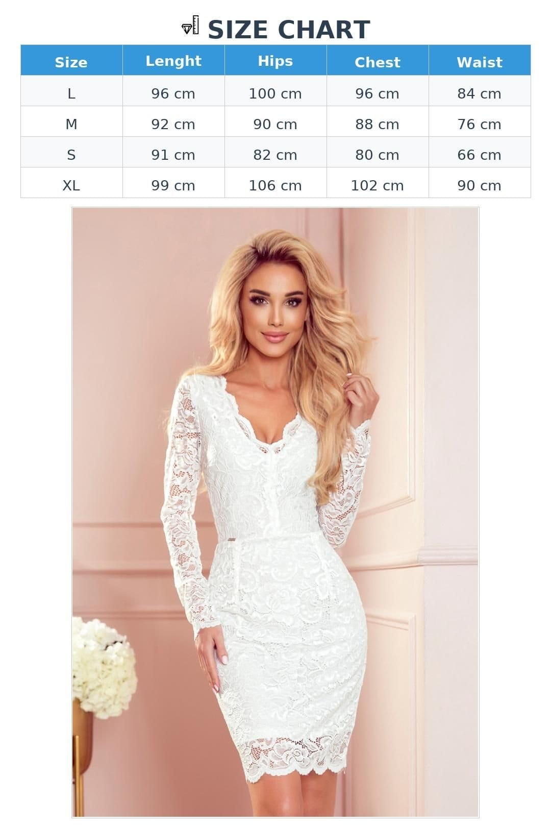 Love Lace Love Lace Women's Elegant Lace Evening Dress Long Sleeve Neckline in White - 4