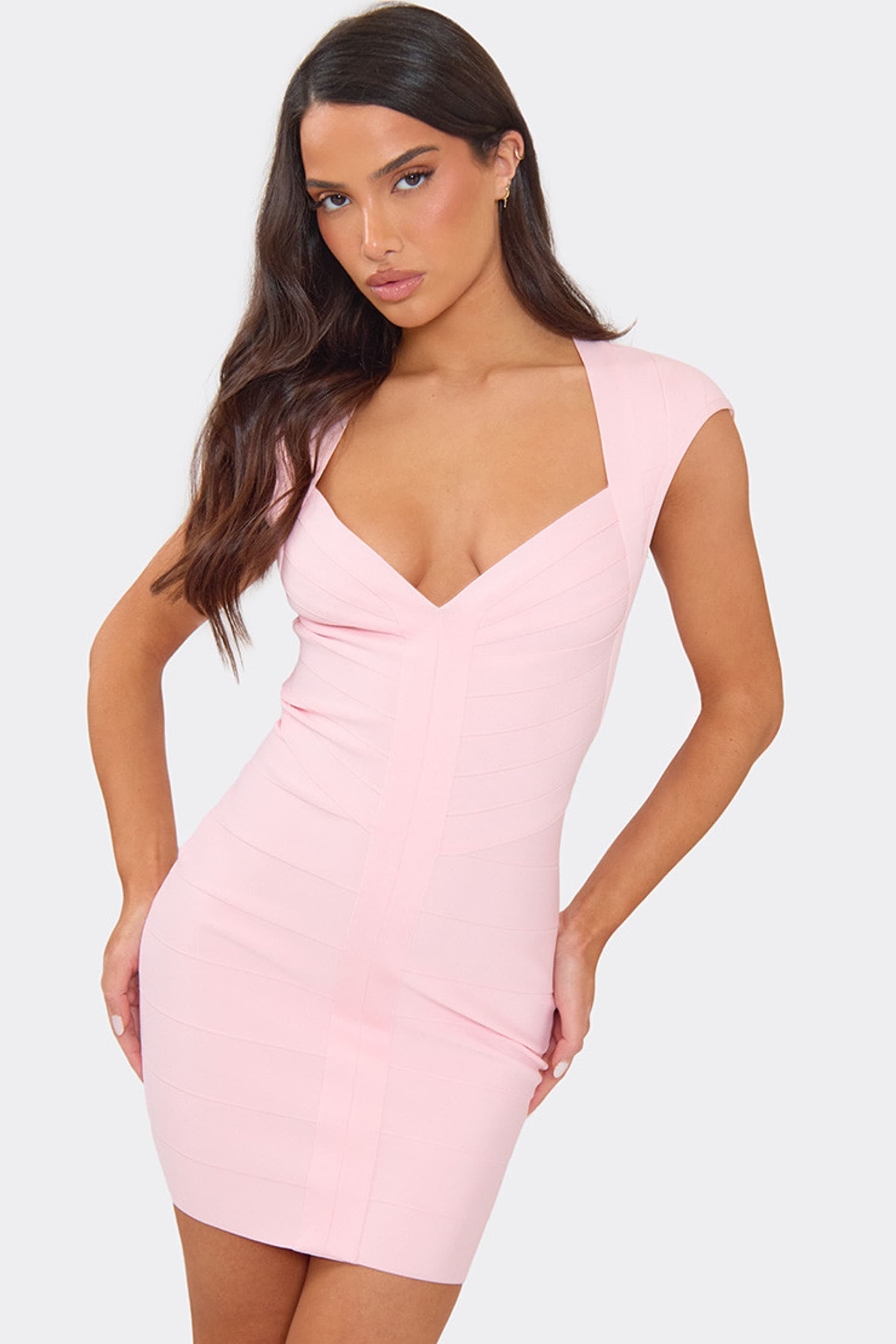 EGO EGO Women's Short Sleeve Bandage Mini Dress in Light Pink