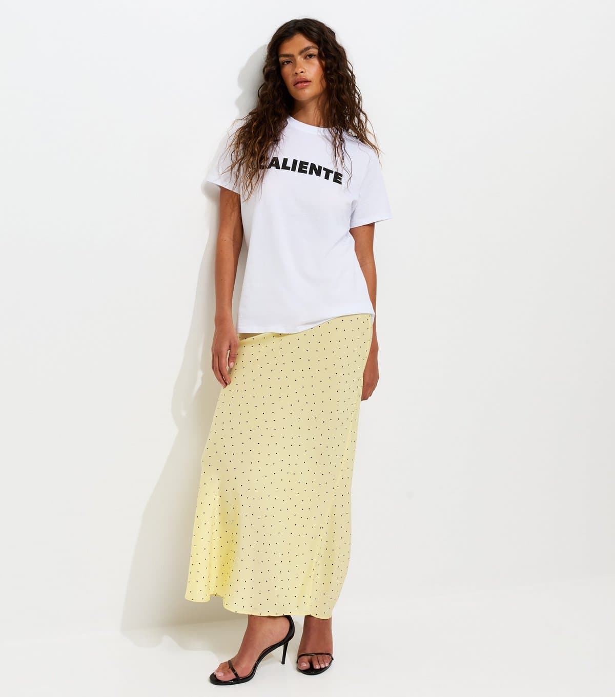 New Look Women's Yellow Spotty Bias Cut Midi Skirt New Look