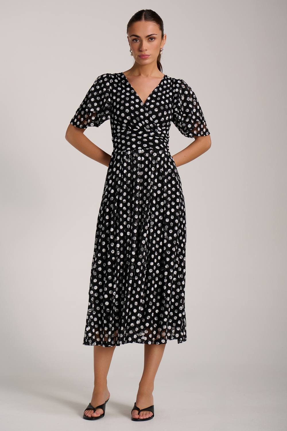 Jolie Moi Jolie Moi Women's Angel Sleeve Print Lace Maxi Dress in Black - 4