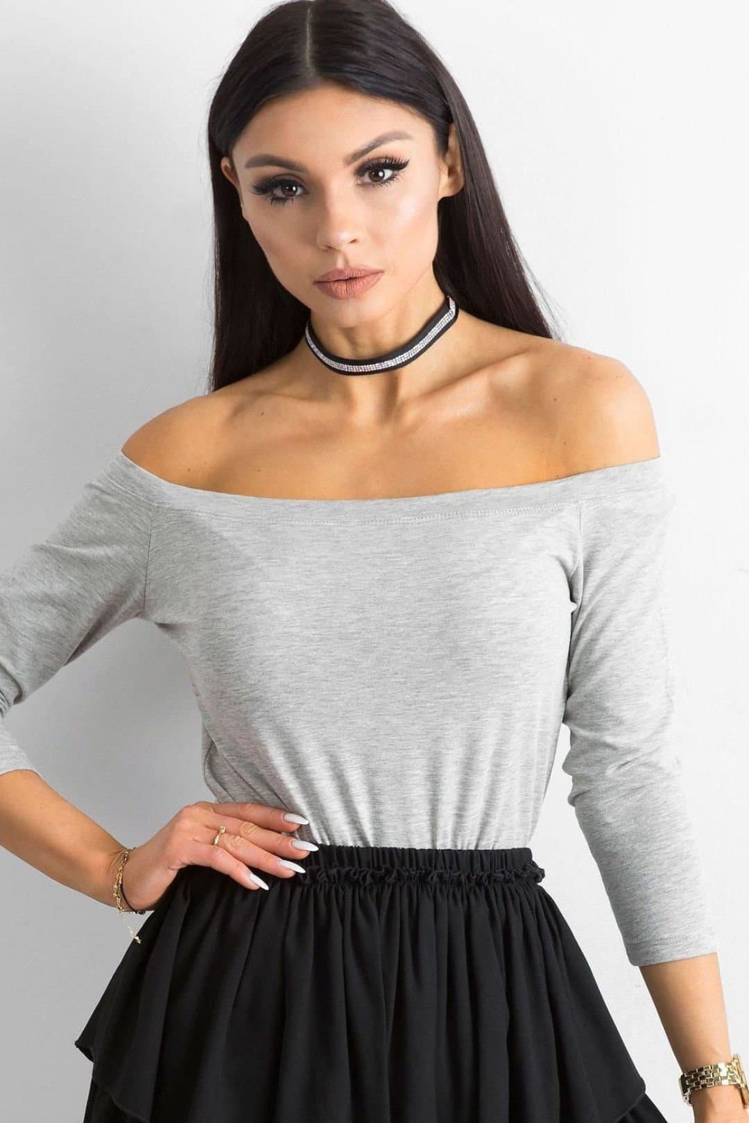 Love Lace Love Lace Women's Spanish Straight Cut Blouse 3/4 Sleeves in Grey