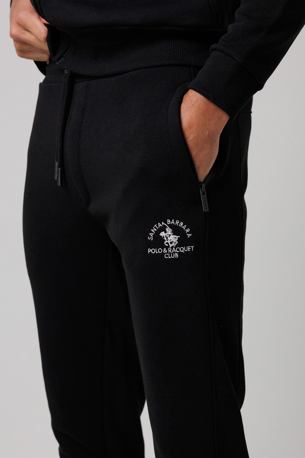Santa Barbara Polo & Racquet Club Santa Barbara Polo & Racquet Club Men's Cotton Rich Joggers with Zipped Pockets & Drawstring Waist in Black - 3