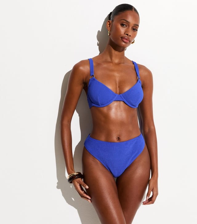 New Look Women's Blue Crinkle Textured O-Ring Underwire Bikini Top New Look - 2