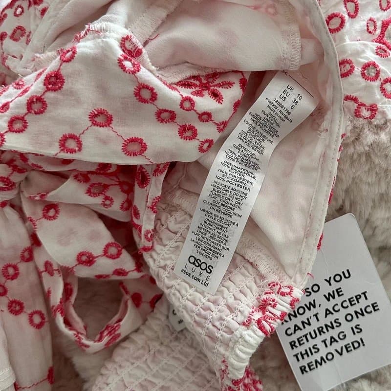 ASOS ASOS Luxe White Pink Tie Front Broderie Embroidered Paisley Top UK 10