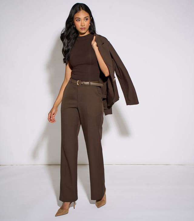 Gini London Women's Dark Brown Wide Leg Tailored Trousers Gini London New Look - 3