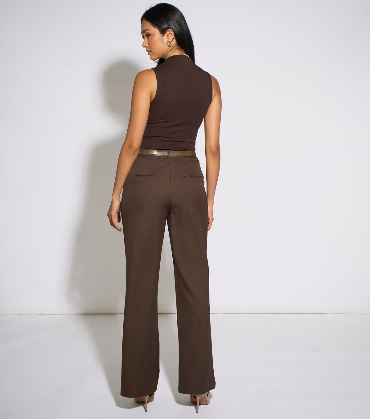 Gini London Women's Dark Brown Wide Leg Tailored Trousers Gini London New Look - 4