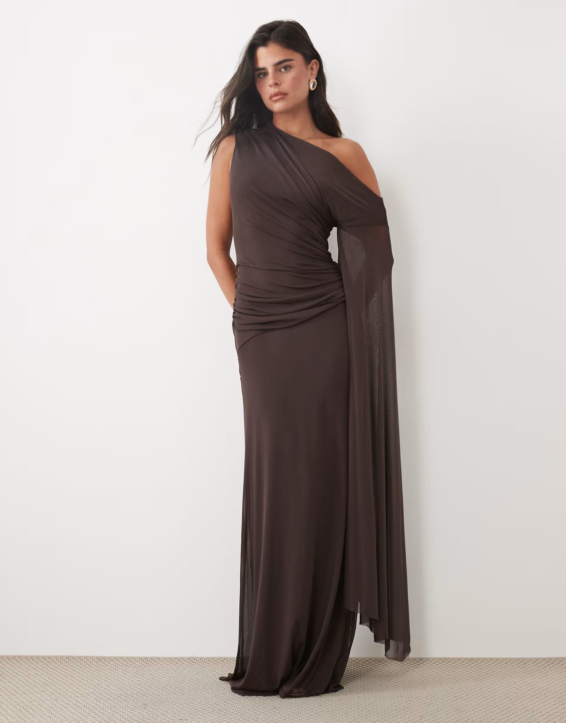 ASOS DESIGN Chocolate Mesh Draped Maxi Dress
