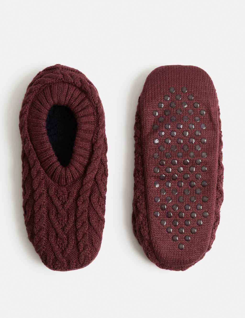 Marks & Spencer M&S Cable Slipper Socks Burgundy