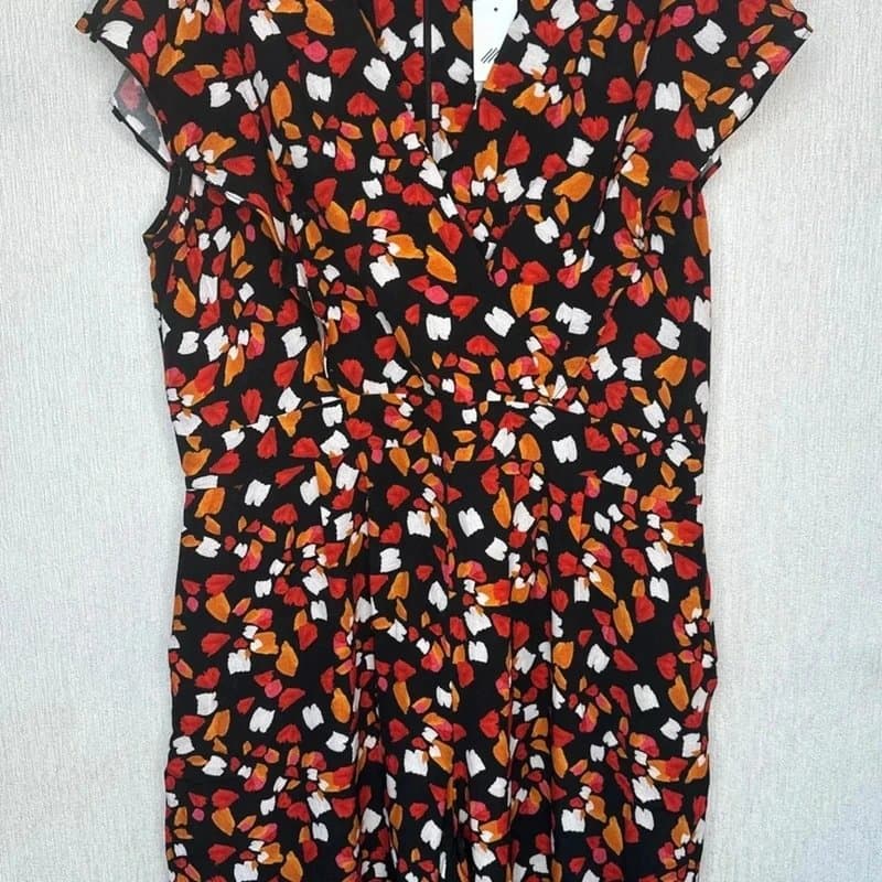 Ro & Zo Ro&Zo confetti jumpsuit size 16 black multi wide leg flutter sleeve pockets bnwt