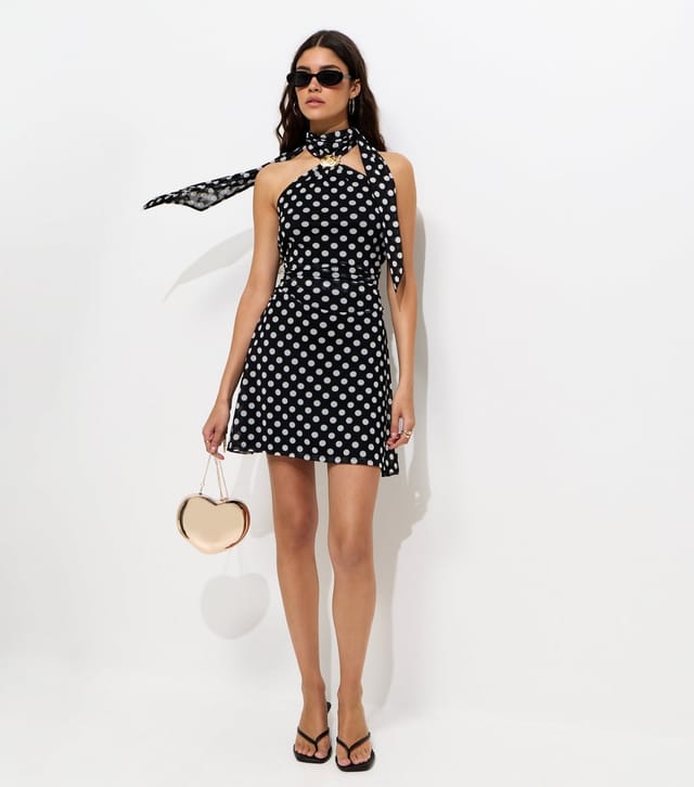 New Look Women's Black Polka Dot Halter Neck Mesh Mini Dress New Look - 3
