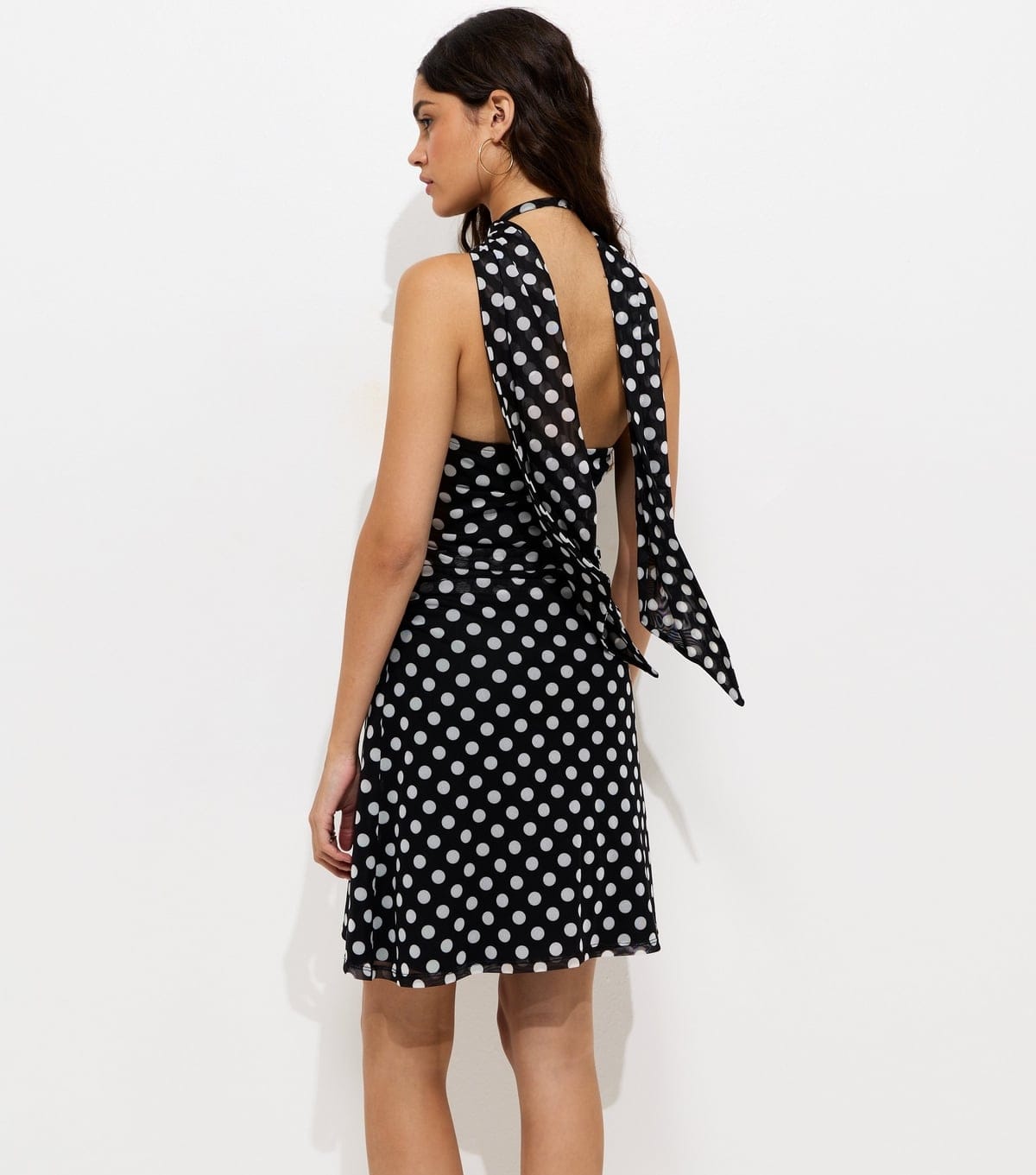 New Look Women's Black Polka Dot Halter Neck Mesh Mini Dress New Look - 4