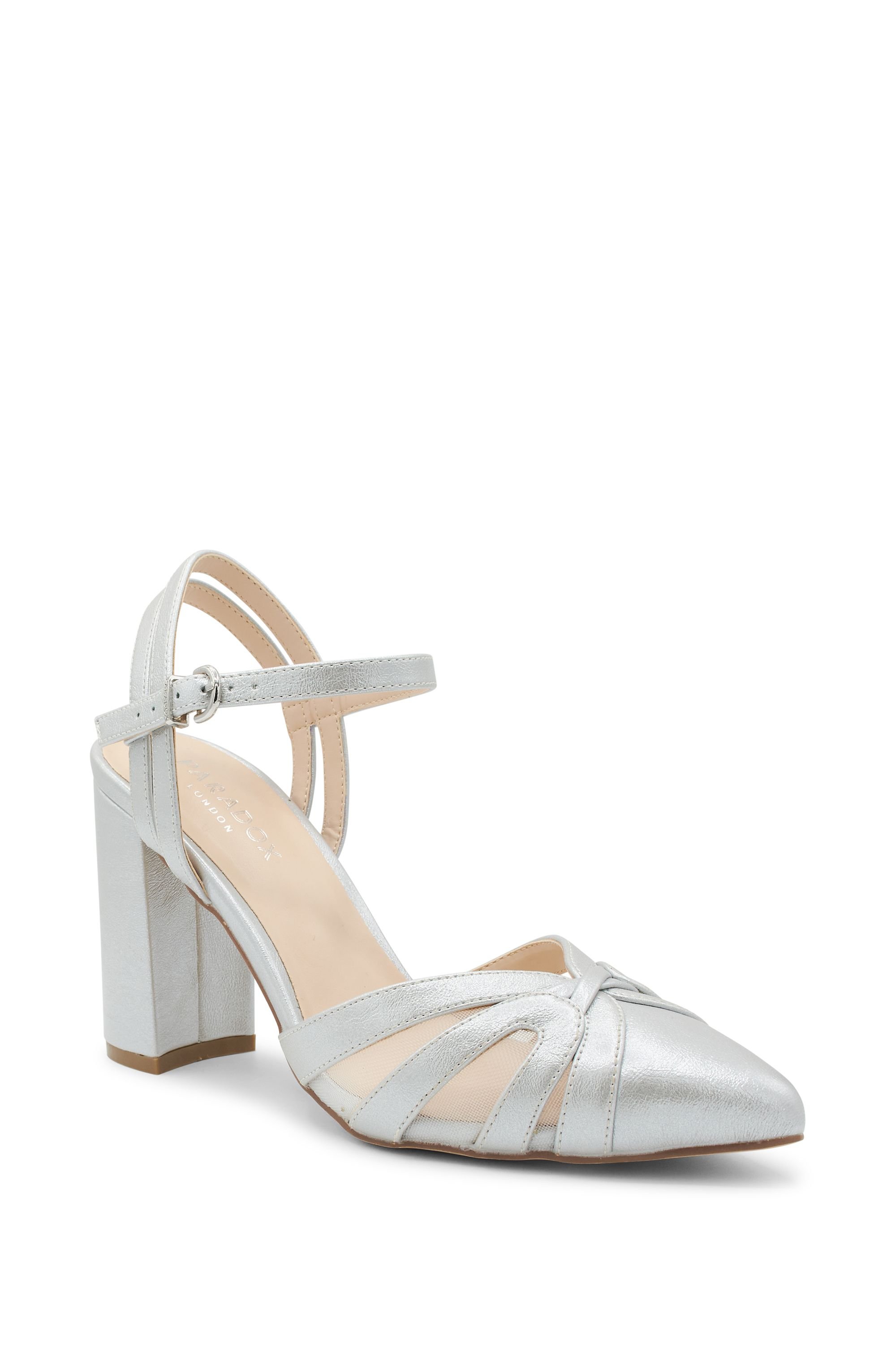 Paradox London Paradox London Women's 'Kimora' Block Heel Pointed Court Shoes in Silver - 2