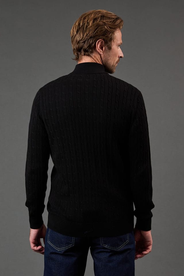 Maine Maine Men's Premium Pure Cotton Cable Half Zip Jumper in Black - 3