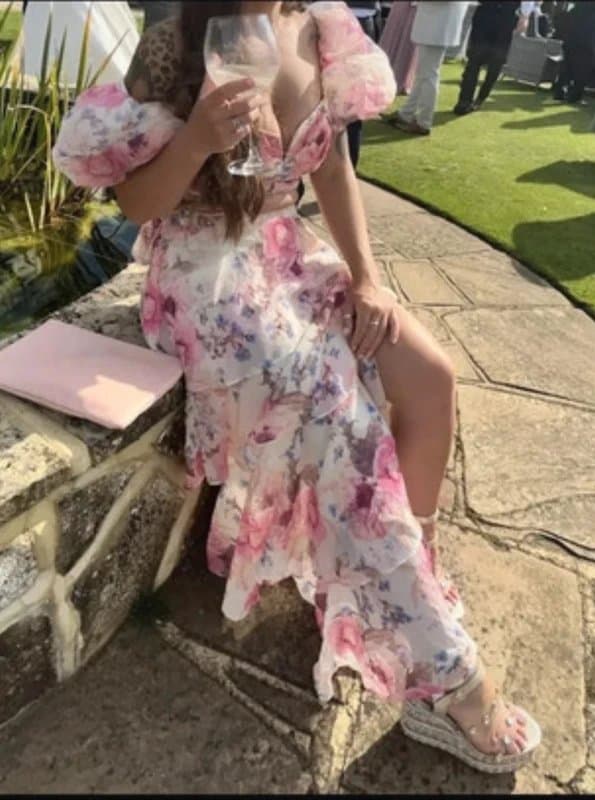 ASOS ASOS Luxe Floral Printed Co-ord Set Tiered Maxi Skirt with split & cropped Top Sz 8