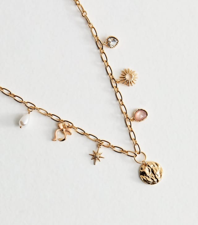 New Look Gold Tone Assorted Charm Chain Necklace New Look - 3