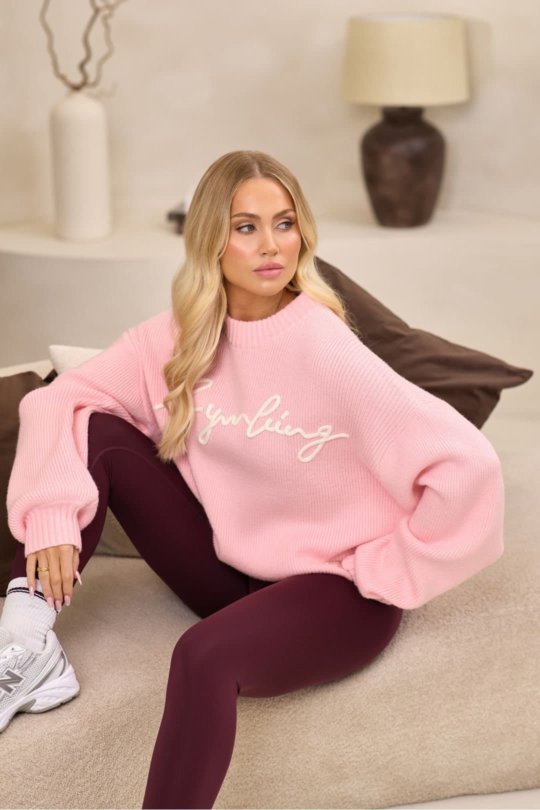 Gym King GYM KING Women's Rib Knit Sweatshirt Candy Pink in Cream