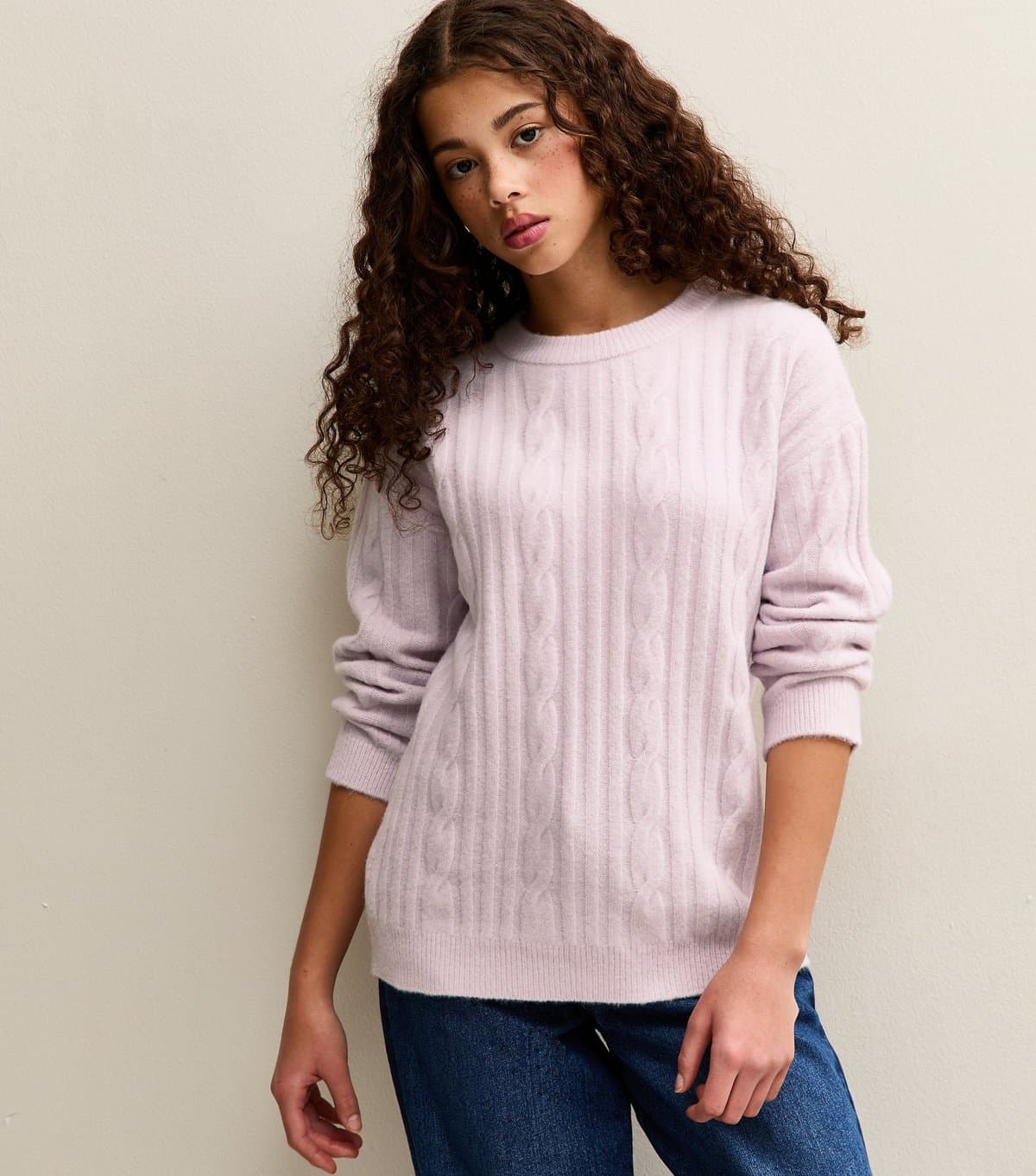 New Look Girls' Lilac Slouchy Cable Knit Jumper New Look