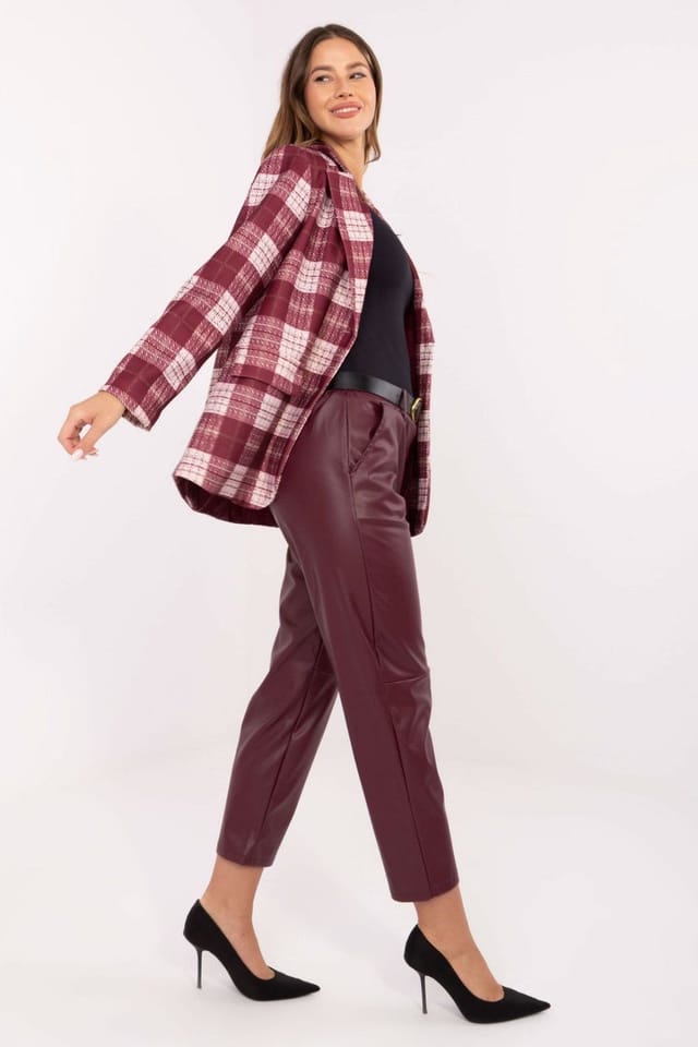 Love Lace Love Lace Women's High Waist Faux Leather Trousers with Lining in Burgundy - 2