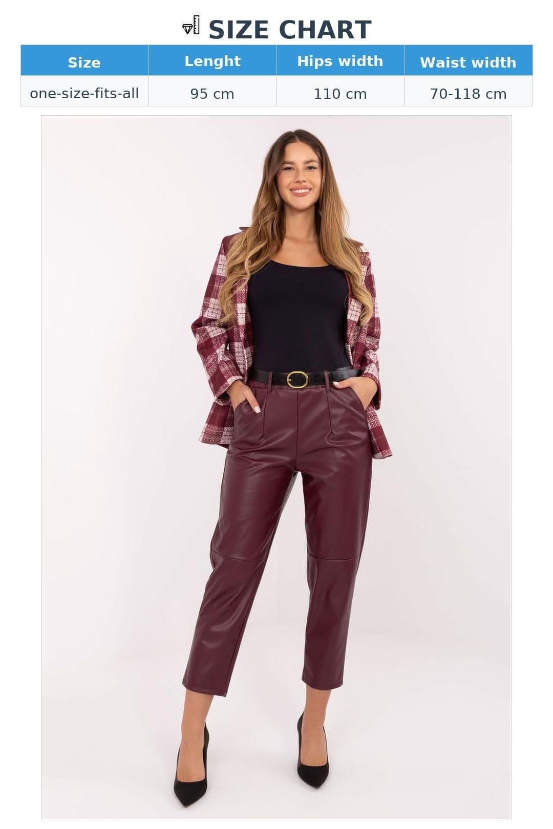 Love Lace Love Lace Women's High Waist Faux Leather Trousers with Lining in Burgundy - 4