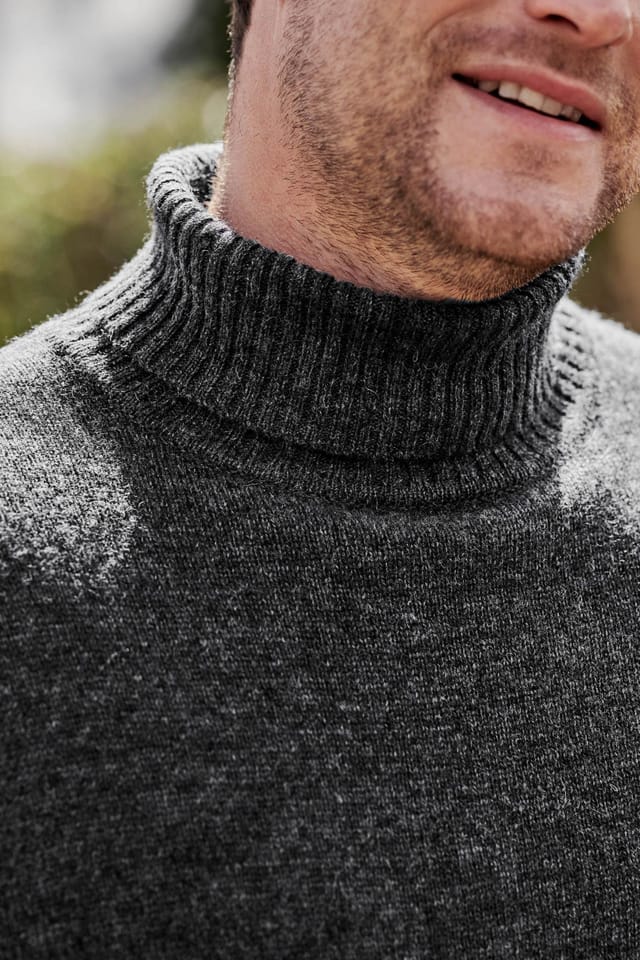 WoolOvers WoolOvers Men's Mens Lambswool Polo Neck Jumper in Dark Grey - 2
