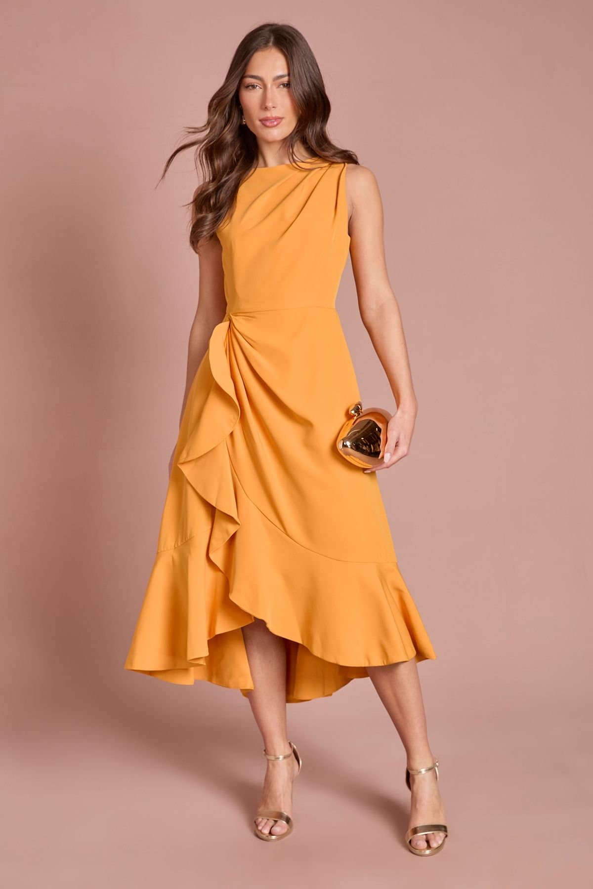 Coast Coast Women's Crepe Ruffle Dress With Low Back in Orange