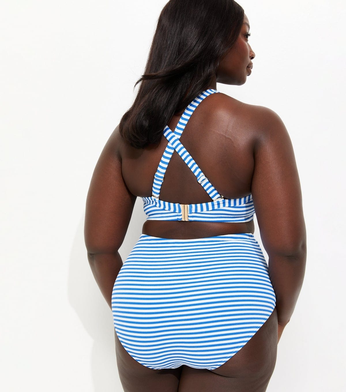 New Look Women's Plus Size Blue Striped High Waist Bikini Bottoms Curves New Look - 4