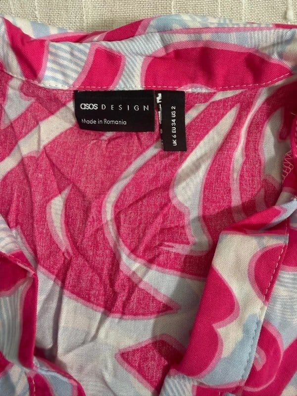 ASOS Design Pink & White Ruched Shirt, UK Size 6/XS