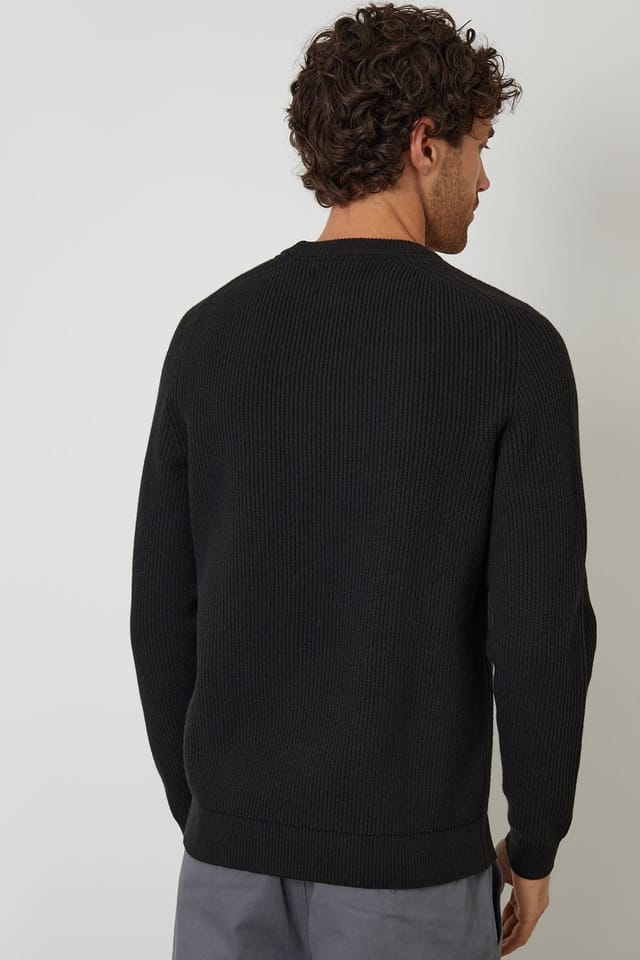 Threadbare Threadbare Men's Saddle Sleeve Knitted Crew Neck Jumper in Black - 2