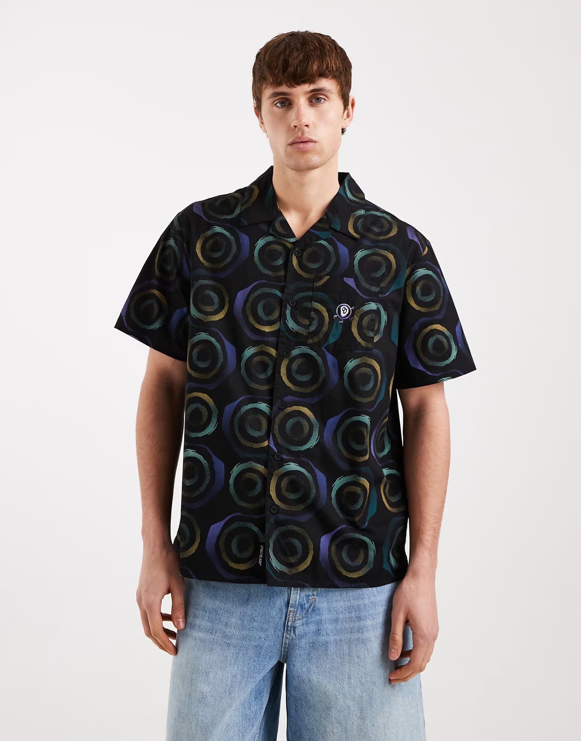 ASOS Santa Cruz vertigo short sleeve patterned haze shirt in black multi