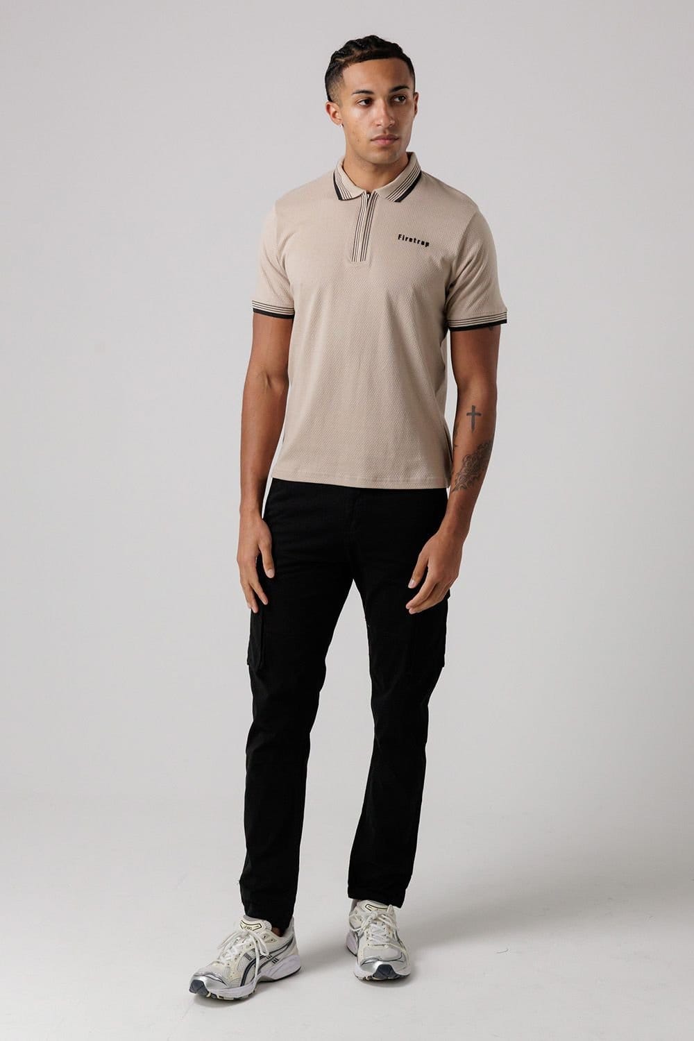 Firetrap Firetrap Men's Regular Fit Cotton Zip Polo Shirt with Gradient Stripes in Taupe - 4