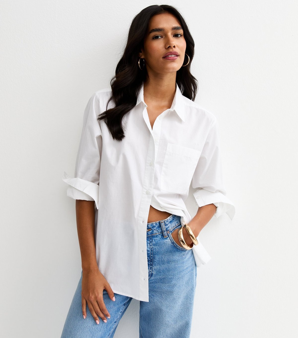 New Look Women's White Poplin Curved Hem Shirt New Look - 2