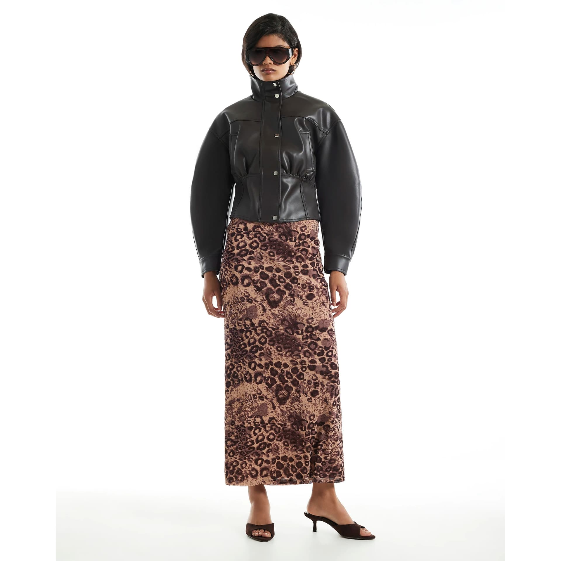 River Island River Island Womens Beige Leopard Metallic Mesh Maxi Skirt