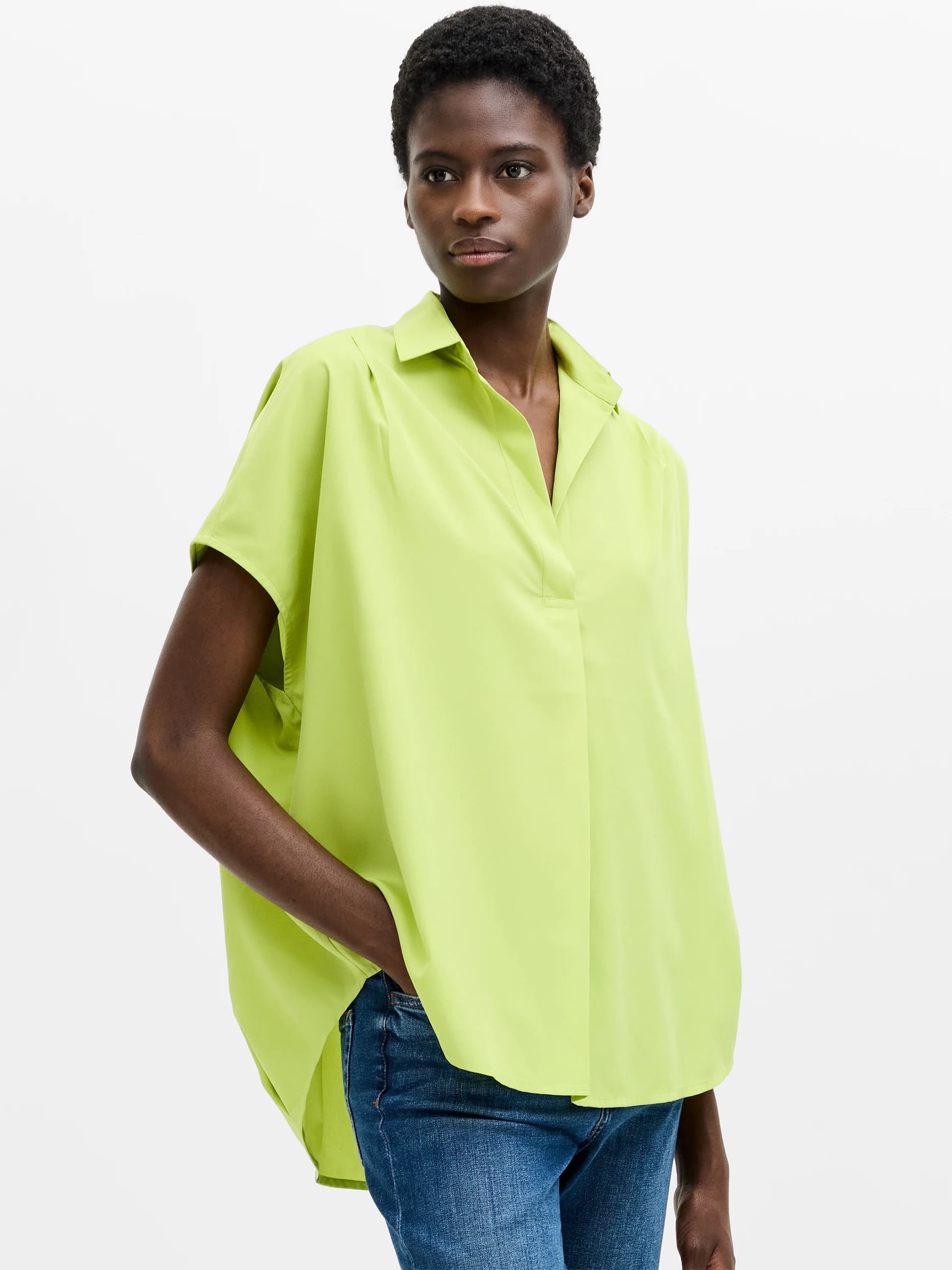 French Connection Crepe Light Cap Sleeve Popover Shirt Cactus Green