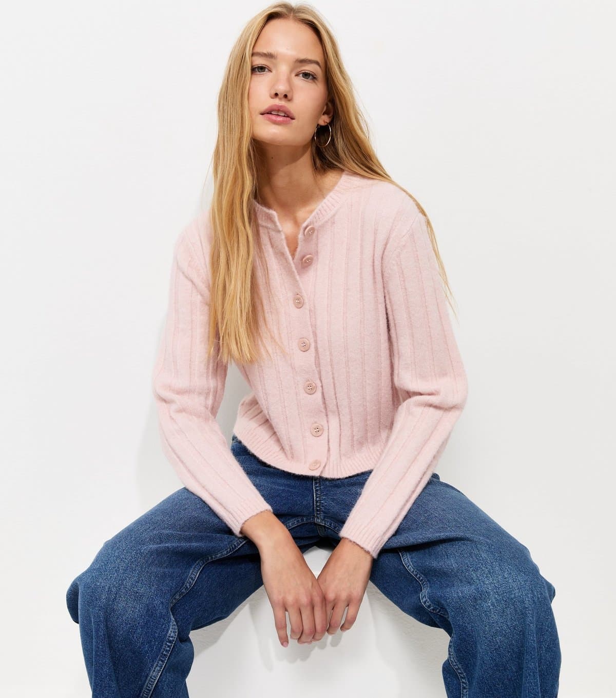New Look Women's Light Pink Wide Rib Meet The Jean Cardigan New Look