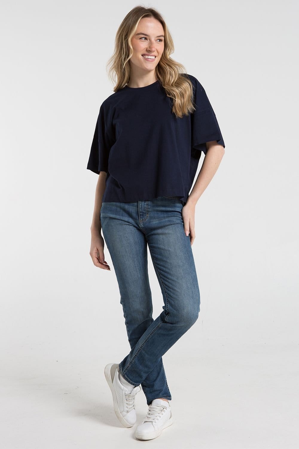 French Connection French Connection Women's 3-Pack Cotton Crew Neck Boxy Fit Short Sleeve T-Shirts in Navy - 4
