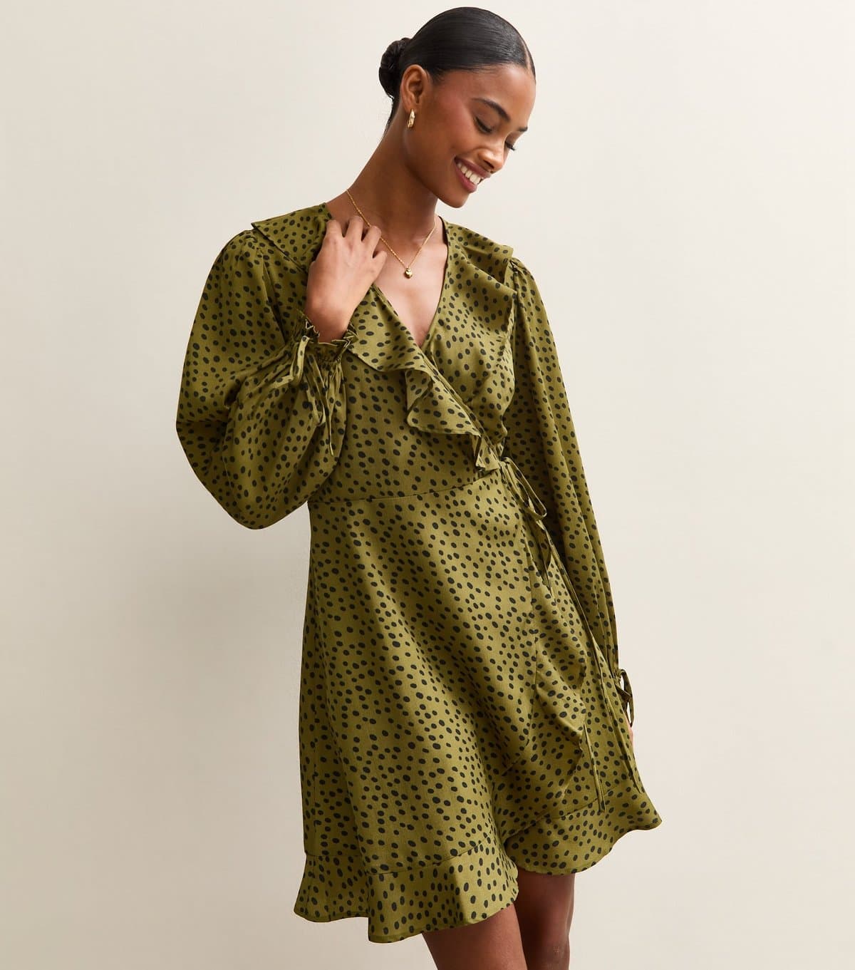 New Look Women's Green Spot Wrap Mini Dress New Look