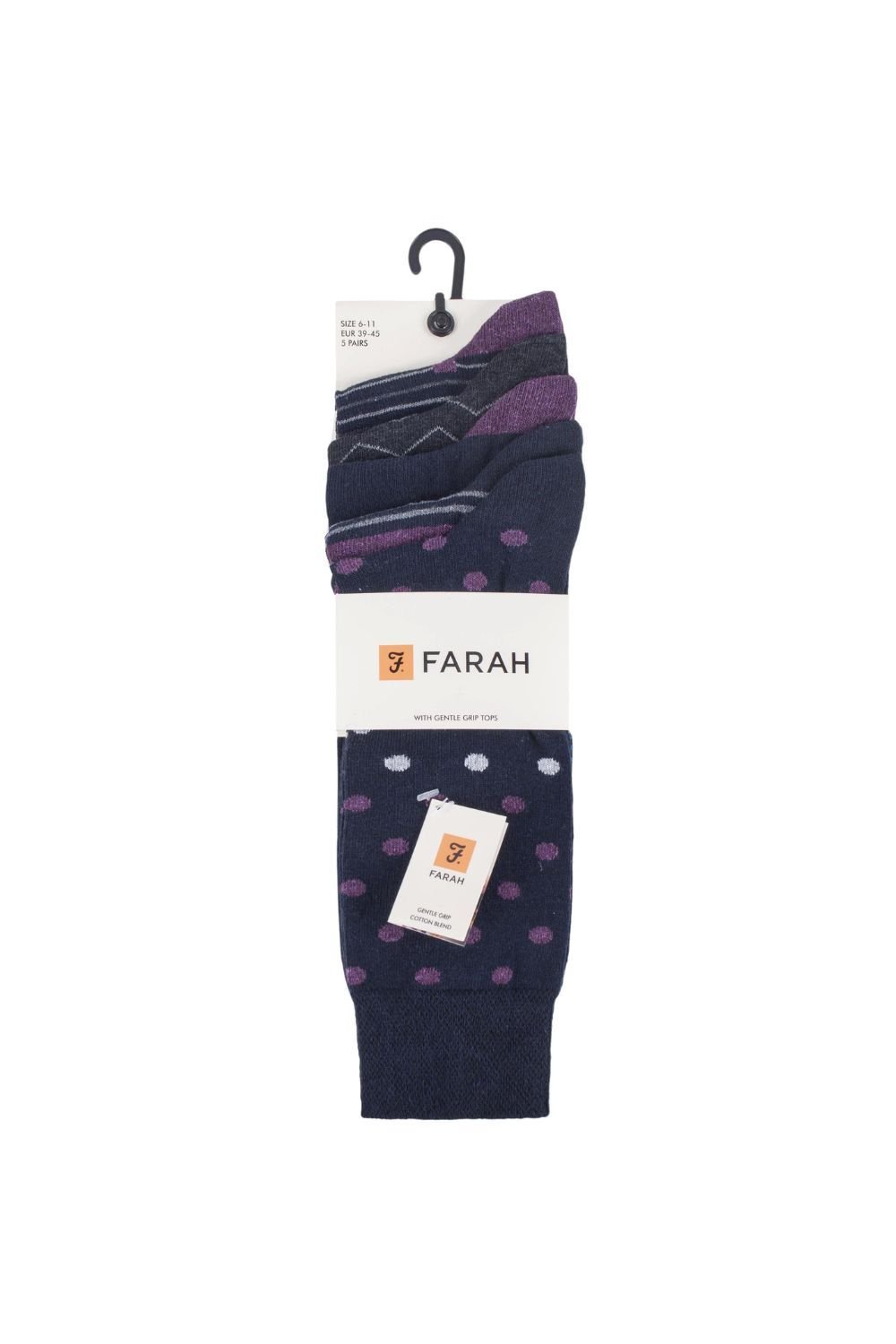 Farah FARAH Men's 5 Pack Polka Dot Patterned Cotton Dress Socks in Navy - 2
